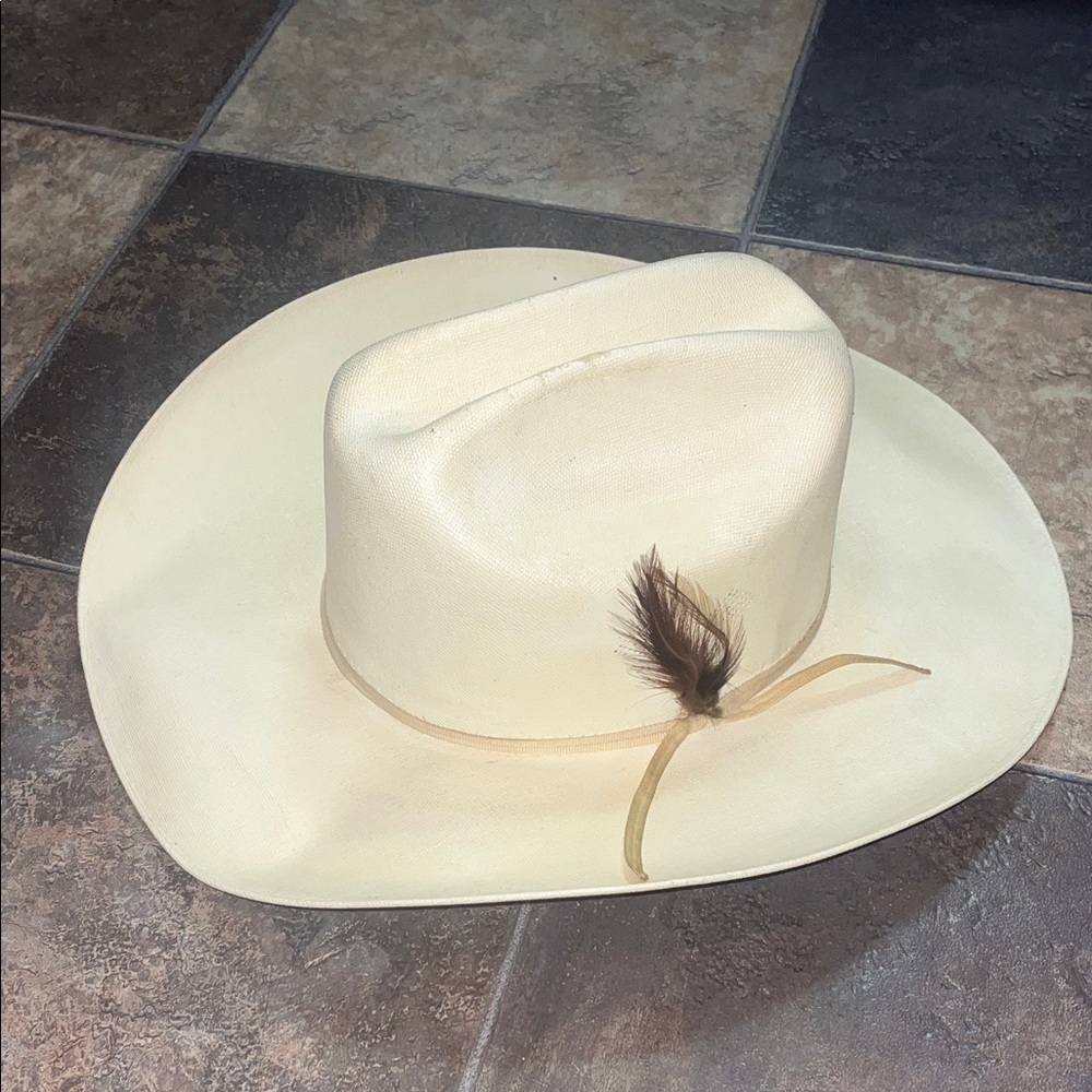 Cream Straw Fedora Hat with Feather Trim - Men